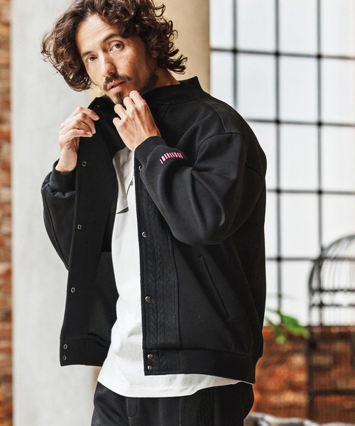 felkod(フィルコッド)の「mj11311-Cable Knit Like Cardboard Knit Blouson ブルゾン(F26S010)(ブルゾン・メンズ・ブラック/ネイビー・S/M/L)」の1枚目の写真