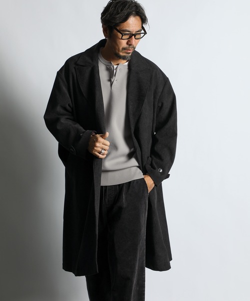 The DUFFER of ST.GEORGE（ザダファーオブセントジョージ）の「BRUSHED TWILL COAT：起毛ツイル ロングコート（トレンチコート・メンズ・ブラック/ブラウン・MEDIUM/LARGE）」の2枚目の写真