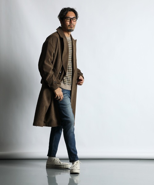 The DUFFER of ST.GEORGE（ザダファーオブセントジョージ）の「BRUSHED TWILL COAT：起毛ツイル ロングコート（トレンチコート・メンズ・ブラック/ブラウン・MEDIUM/LARGE）」の10枚目の写真