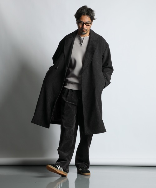 The DUFFER of ST.GEORGE（ザダファーオブセントジョージ）の「BRUSHED TWILL COAT：起毛ツイル ロングコート（トレンチコート・メンズ・ブラック/ブラウン・MEDIUM/LARGE）」の4枚目の写真