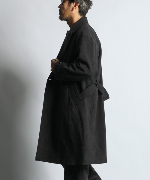 セール】BRUSHED TWILL COAT：起毛ツイル ロングコート（トレンチ