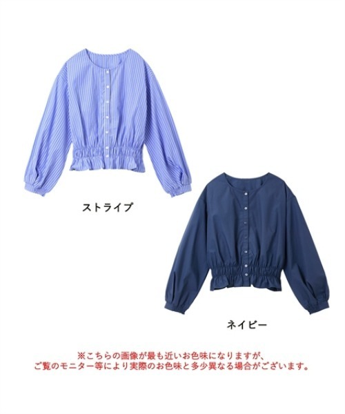 Petitjo(プッチージョ)の「小さいサイズ クルーネック裾シャーリングブラウス 低身長さん・小柄女性(シャツ/ブラウス・レディース・ネイビー/ストライプ・PL/PM/PS/PSS)」の12枚目の写真