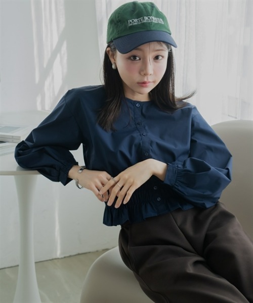 Petitjo(プッチージョ)の「小さいサイズ クルーネック裾シャーリングブラウス 低身長さん・小柄女性(シャツ/ブラウス・レディース・ネイビー/ストライプ・PL/PM/PS/PSS)」の20枚目の写真
