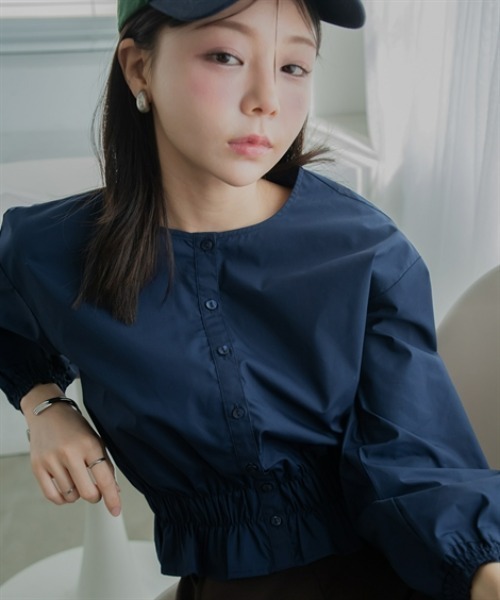 Petitjo(プッチージョ)の「小さいサイズ クルーネック裾シャーリングブラウス 低身長さん・小柄女性(シャツ/ブラウス・レディース・ネイビー/ストライプ・PL/PM/PS/PSS)」の19枚目の写真