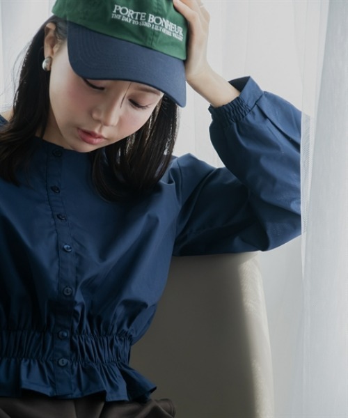 Petitjo(プッチージョ)の「小さいサイズ クルーネック裾シャーリングブラウス 低身長さん・小柄女性(シャツ/ブラウス・レディース・ネイビー/ストライプ・PL/PM/PS/PSS)」の17枚目の写真