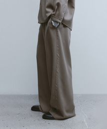Triple Stitch Wide Trousers - Beige Herringborn