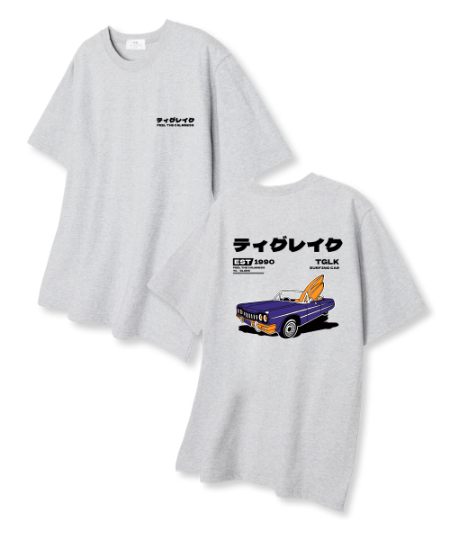 TI.GLAKE(ティーグレイク)の「サーフィンカー オーバーサイズ 半袖Tシャツ ライトグレー(Tシャツ/カットソー・レディース・その他・LARGE/X-LARGE/XX-LARGE)」の1枚目の写真