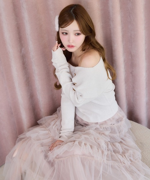 one after another NICE CLAUP(ワンアフターアナザーナイスクラップ)の「オフショルニット(ニット/セーター・レディース・アイボリー/サックスブルー/チャコールグレー/ピンク/イエロー・FREE)」の5枚目の写真