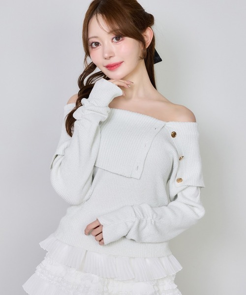 one after another NICE CLAUP(ワンアフターアナザーナイスクラップ)の「オフショルニット(ニット/セーター・レディース・アイボリー/サックスブルー/チャコールグレー/ピンク/イエロー・FREE)」の2枚目の写真