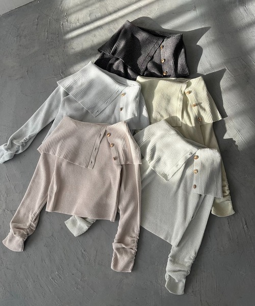 one after another NICE CLAUP(ワンアフターアナザーナイスクラップ)の「オフショルニット(ニット/セーター・レディース・アイボリー/サックスブルー/チャコールグレー/ピンク/イエロー・FREE)」の7枚目の写真