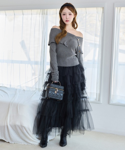 one after another NICE CLAUP(ワンアフターアナザーナイスクラップ)の「オフショルニット(ニット/セーター・レディース・アイボリー/サックスブルー/チャコールグレー/ピンク/イエロー・FREE)」の14枚目の写真