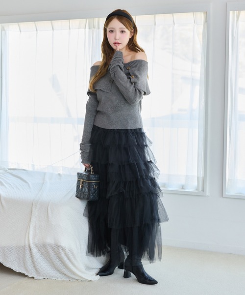 one after another NICE CLAUP(ワンアフターアナザーナイスクラップ)の「オフショルニット(ニット/セーター・レディース・アイボリー/サックスブルー/チャコールグレー/ピンク/イエロー・FREE)」の15枚目の写真