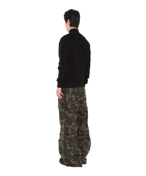 Knee Pin-Tuck Camo Zippered Cargo Pants (Khaki)（その他パンツ