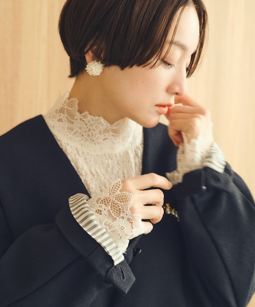 PUAL CE CIN（ピュアルセシン）の「ダブルストレッチレースカットソー（Tシャツ/カットソー・レディース・アイボリー/ブラック・FREE）」の3枚目の写真