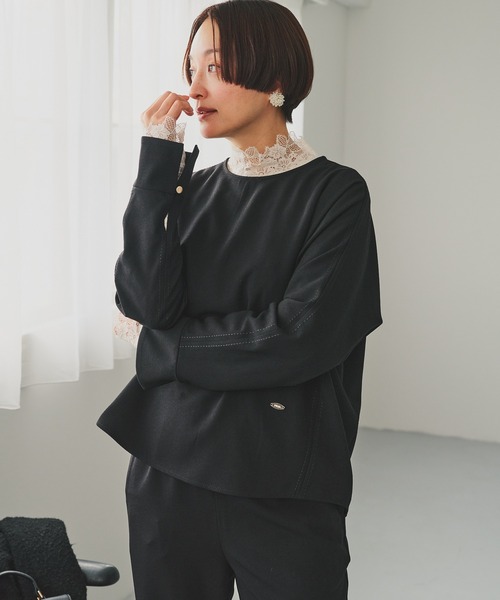 PUAL CE CIN（ピュアルセシン）の「ダブルストレッチレースカットソー（Tシャツ/カットソー・レディース・アイボリー/ブラック・FREE）」の5枚目の写真