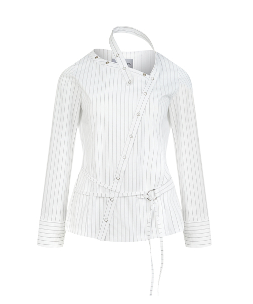 Diagonal Neck Strap Shirts (WHITE)（シャツ/ブラウス）｜NOT KNOWING