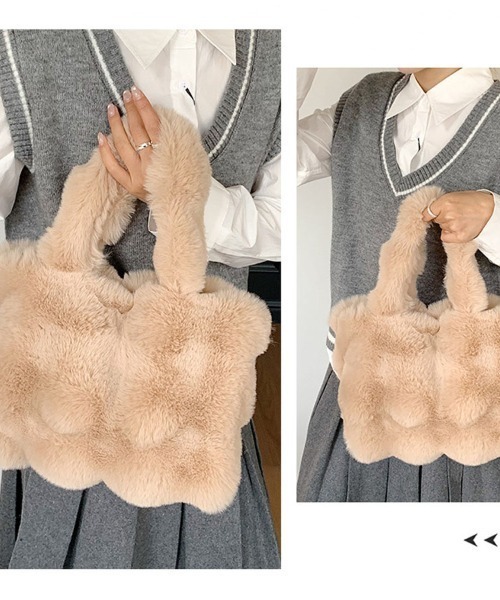 shoppinggo（ショッピングゴー）の「ファーバッグ ふわふわ ミニトートバッグ もこもこ（トートバッグ・レディース・ホワイト/ピンク/ベージュ/グレー・FREE）」の8枚目の写真