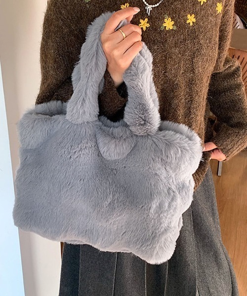 shoppinggo（ショッピングゴー）の「ファーバッグ ふわふわ ミニトートバッグ もこもこ（トートバッグ・レディース・ホワイト/ピンク/ベージュ/グレー・FREE）」の17枚目の写真