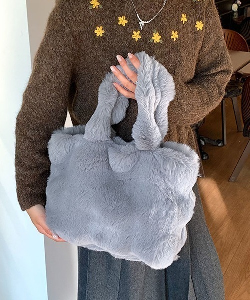 shoppinggo（ショッピングゴー）の「ファーバッグ ふわふわ ミニトートバッグ もこもこ（トートバッグ・レディース・ホワイト/ピンク/ベージュ/グレー・FREE）」の18枚目の写真