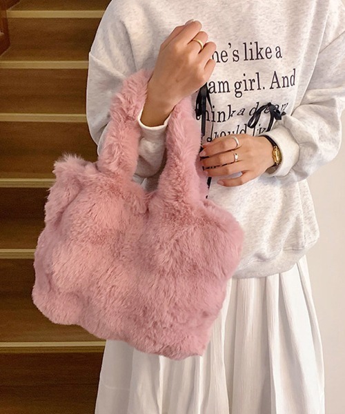 shoppinggo（ショッピングゴー）の「ファーバッグ ふわふわ ミニトートバッグ もこもこ（トートバッグ・レディース・ホワイト/ピンク/ベージュ/グレー・FREE）」の21枚目の写真
