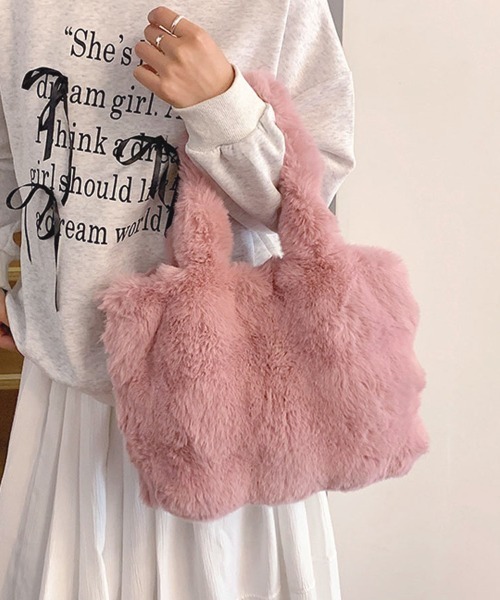 shoppinggo（ショッピングゴー）の「ファーバッグ ふわふわ ミニトートバッグ もこもこ（トートバッグ・レディース・ホワイト/ピンク/ベージュ/グレー・FREE）」の22枚目の写真