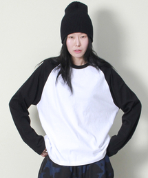 DEMARC（ドゥマーク）の「ルーズフィットカラーミックスラグランTシャツブラック&ホワイト（Tシャツ/カットソー）」