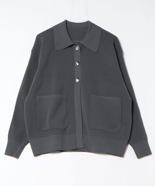 STYLEBLOCK（スタイルブロック）の「ポリウーリーメタルボタン襟付きニットカーディガン（カーディガン/ボレロ・レディース・アイボリー/ブラック/チャコールグレー/レッド・M）」の3枚目の写真