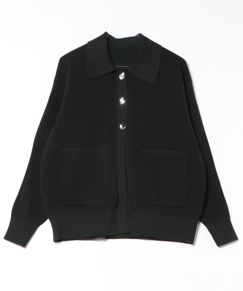 STYLEBLOCK（スタイルブロック）の「ポリウーリーメタルボタン襟付きニットカーディガン（カーディガン/ボレロ・レディース・アイボリー/ブラック/チャコールグレー/レッド・M）」の2枚目の写真