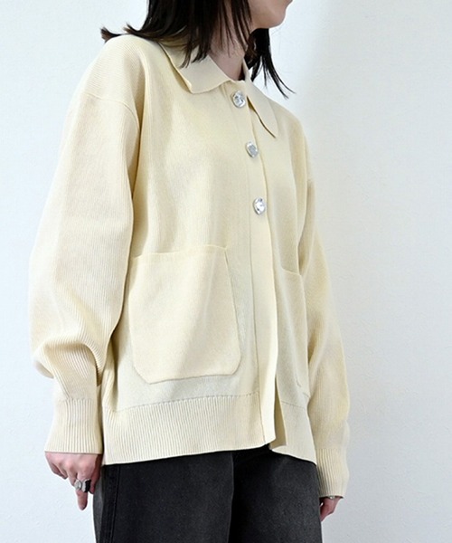 STYLEBLOCK（スタイルブロック）の「ポリウーリーメタルボタン襟付きニットカーディガン（カーディガン/ボレロ・レディース・アイボリー/ブラック/チャコールグレー/レッド・M）」の7枚目の写真