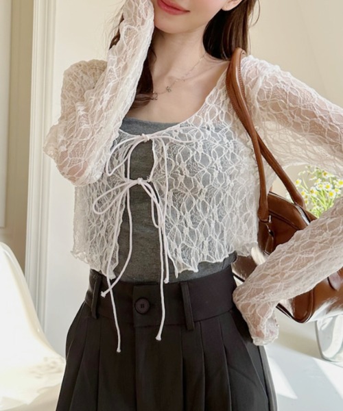 Ada.（エイダ）の「ボレロ風 総レース リボン ショート トップス（シャツ/ブラウス・レディース・ホワイト/アイボリー/ブラック・FREE）」の10枚目の写真