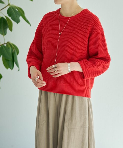 BEARDSLEY（ビアズリー）の「シルク畦ニット（ニット/セーター・レディース・レッド/ホワイト・FREE）」の11枚目の写真