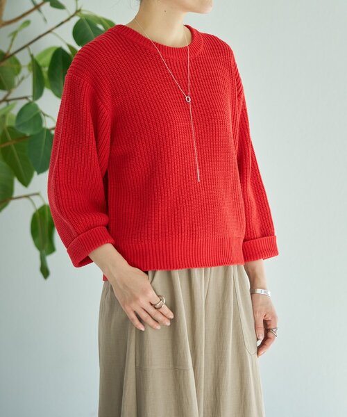 BEARDSLEY（ビアズリー）の「シルク畦ニット（ニット/セーター・レディース・レッド/ホワイト・FREE）」の14枚目の写真