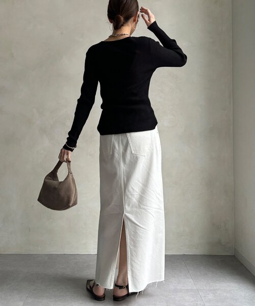 DouDou（ドゥドゥ）の「【セットアップ可能】ベルト付デニムタイトスカート（スカート・レディース・ブルー/オフホワイト・36/38）」の8枚目の写真