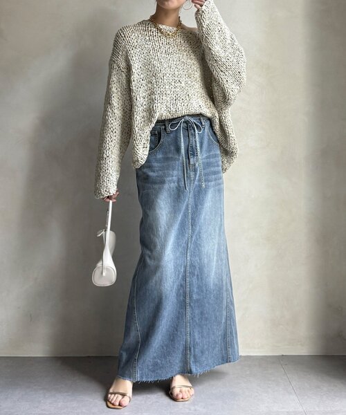 DouDou（ドゥドゥ）の「【セットアップ可能】ベルト付デニムタイトスカート（スカート・レディース・ブルー/オフホワイト・36/38）」の18枚目の写真