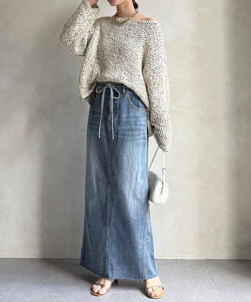 DouDou（ドゥドゥ）の「【セットアップ可能】ベルト付デニムタイトスカート（スカート・レディース・ブルー/オフホワイト・36/38）」の19枚目の写真