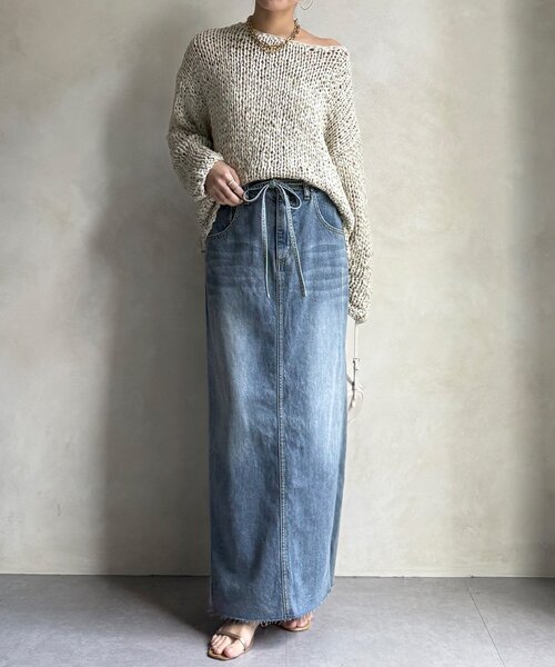 DouDou（ドゥドゥ）の「【セットアップ可能】ベルト付デニムタイトスカート（スカート・レディース・ブルー/オフホワイト・36/38）」の20枚目の写真