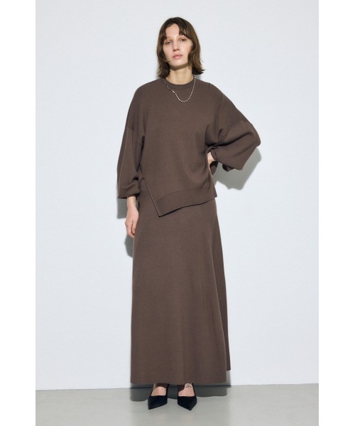 AZUL by moussy(アズールバイマウジー)の「【セットアップ対応】フレアニットロングスカート 春服 冬服 秋服 ニットスカート フレアスカート【身長/骨格別着用画像あり】(スカート・レディース・ブラック/ライトブルー/ブラウン・FREE)」の9枚目の写真