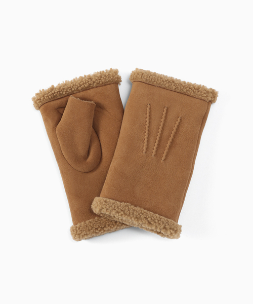 EDIFICE（エディフィス）の「MARIO PORTLANO(マリオポートラーノ）別注 Shearling Fingerless Glove（手袋・メンズ・ブラック/レッド/グリーン/ベージュ・23）」の2枚目の写真