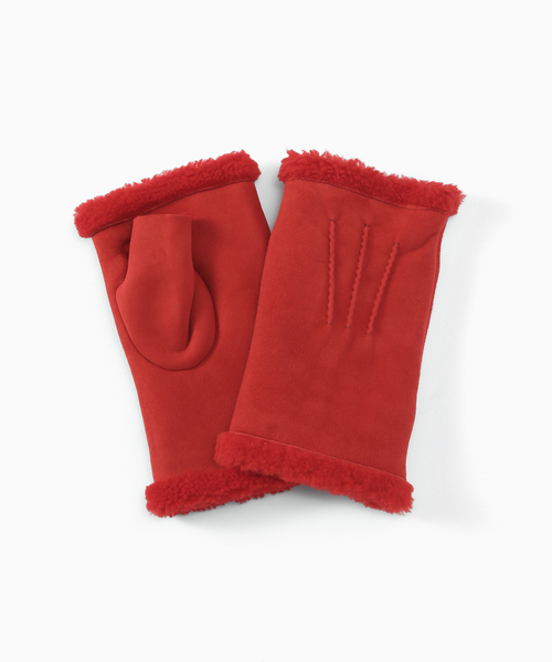 EDIFICE（エディフィス）の「MARIO PORTLANO(マリオポートラーノ）別注 Shearling Fingerless Glove（手袋・メンズ・ブラック/レッド/グリーン/ベージュ・23）」の4枚目の写真