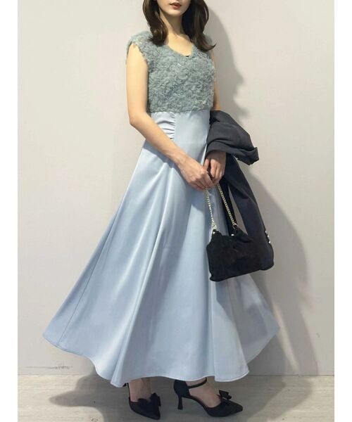 MERCURYDUO（マーキュリーデュオ）の「チュールフリルドッキングサテンワンピース（ドレス・レディース・ブルー/ピンク・MEDIUM/SMALL）」の2枚目の写真