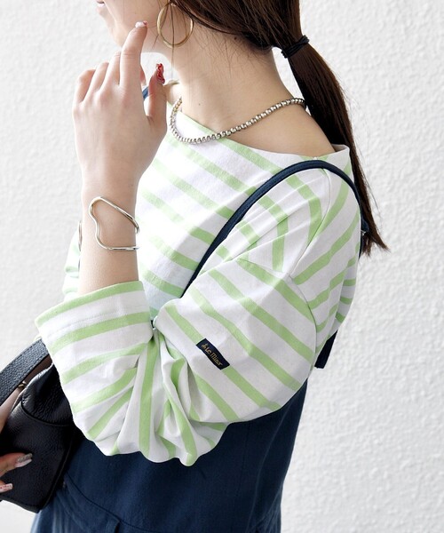 Le Minor（ルミノア）の「Le minor:〈洗濯機可能〉ボーダー ロング スリーブ TEE（Tシャツ/カットソー・レディース・ライトブルー/ピンク/ライトグリーン・ONE SIZE）」の2枚目の写真