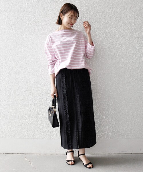 Le Minor（ルミノア）の「Le minor:〈洗濯機可能〉ボーダー ロング スリーブ TEE（Tシャツ/カットソー・レディース・ライトブルー/ピンク/ライトグリーン・ONE SIZE）」の4枚目の写真