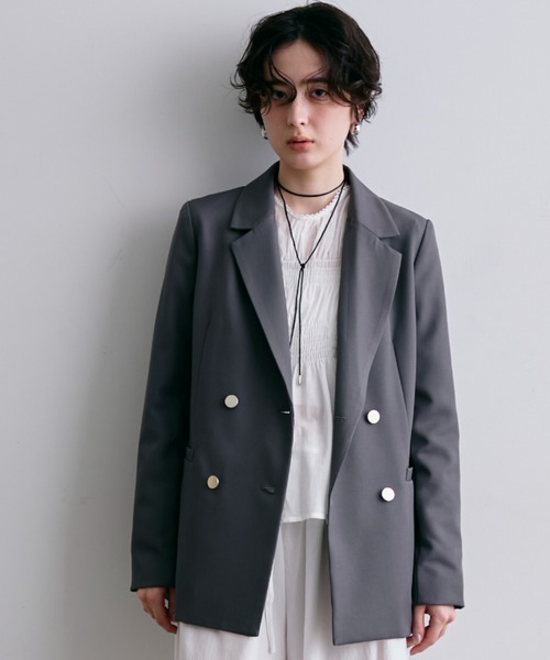 Trish（トリッシュ）の「金ボタンダブルテーラーJK（テーラードジャケット・レディース・グレー・MEDIUM）」の20枚目の写真