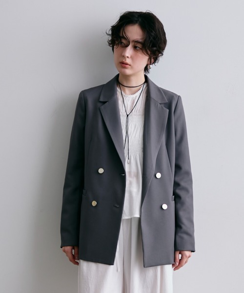 Trish（トリッシュ）の「金ボタンダブルテーラーJK（テーラードジャケット・レディース・グレー・MEDIUM）」の19枚目の写真