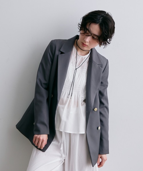 Trish（トリッシュ）の「金ボタンダブルテーラーJK（テーラードジャケット・レディース・グレー・MEDIUM）」の21枚目の写真