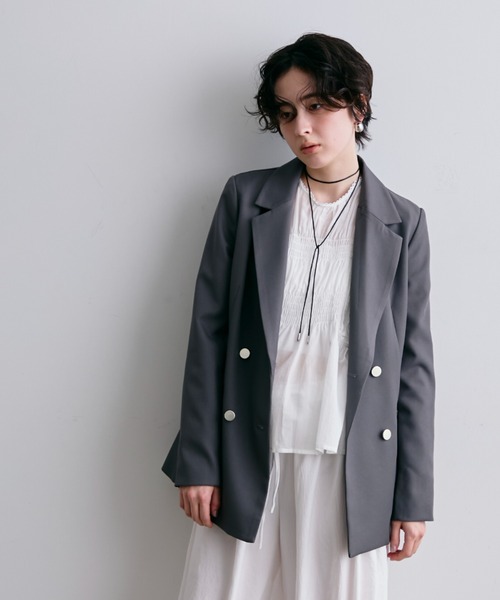 Trish（トリッシュ）の「金ボタンダブルテーラーJK（テーラードジャケット・レディース・グレー・MEDIUM）」の22枚目の写真