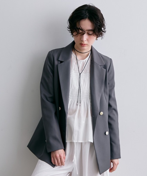 Trish（トリッシュ）の「金ボタンダブルテーラーJK（テーラードジャケット・レディース・グレー・MEDIUM）」の18枚目の写真