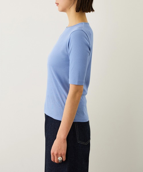 ROPE'(ロペ)の「コンフォートリブハーフスリーブカットソー(5分袖)/イージーケア・接触冷感(Tシャツ/カットソー・レディース・ブラック/サックスブルー/ブラウン・FREE)」の4枚目の写真