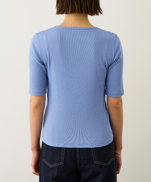 ROPE'(ロペ)の「コンフォートリブハーフスリーブカットソー(5分袖)/イージーケア・接触冷感(Tシャツ/カットソー・レディース・ブラック/サックスブルー/ブラウン・FREE)」の5枚目の写真