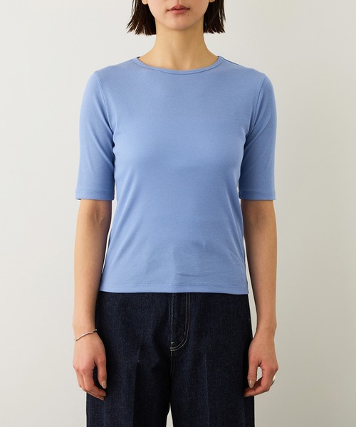 ROPE'(ロペ)の「コンフォートリブハーフスリーブカットソー(5分袖)/イージーケア・接触冷感(Tシャツ/カットソー・レディース・ブラック/サックスブルー/ブラウン・FREE)」の8枚目の写真